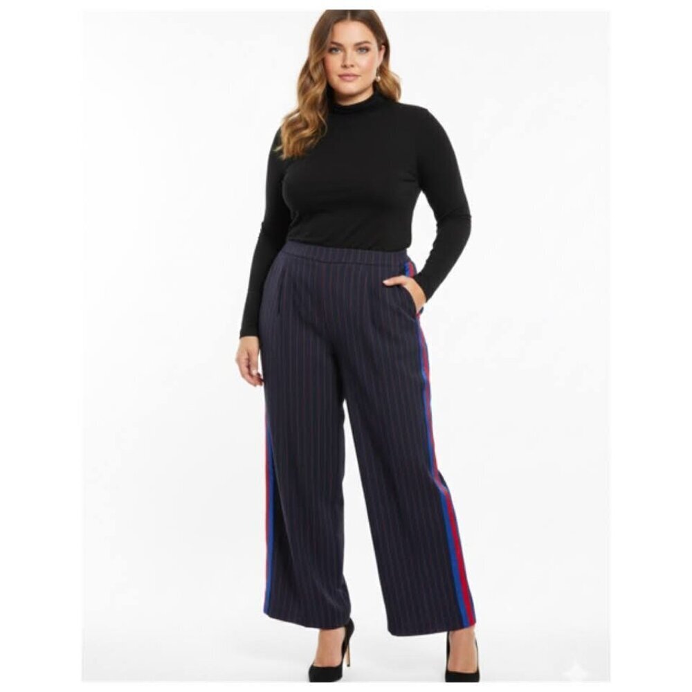 La Ligne Target Plus 2X Sporty Athleisure Luxe Wide Leg Tuxedo Side Stripe Pant